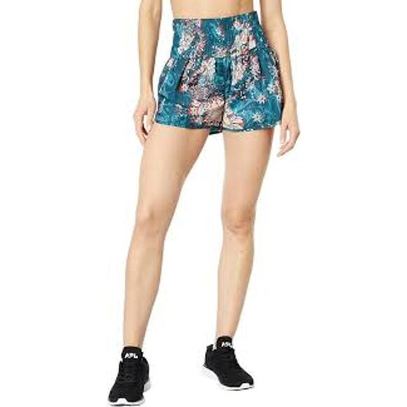 FP Movement Women’s The Way Home High Waisted Floral Pull On Shorts Size S Green - Picture 1 of 4